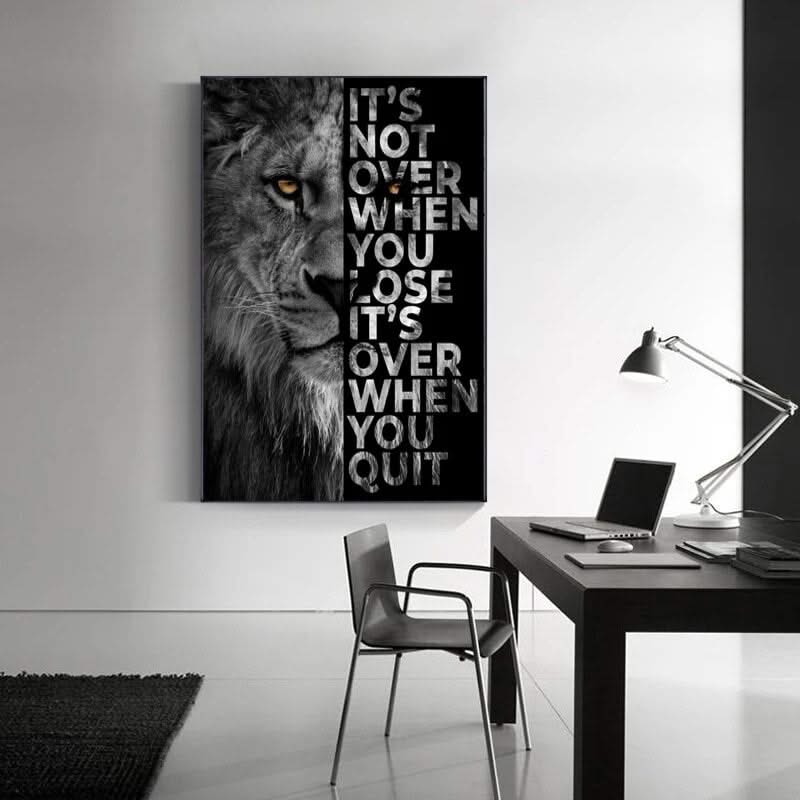 Words Never Quit Poster: Lions Canvas Wall Art-ChandeliersDecor.com