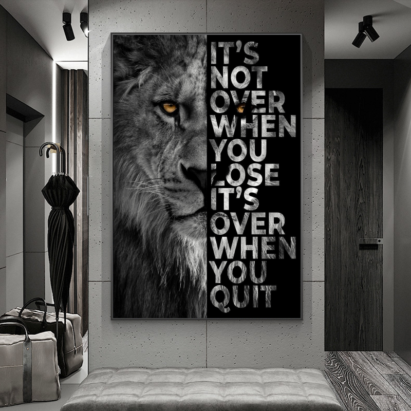 Words Never Quit Poster: Lions Canvas Wall Art-ChandeliersDecor.com