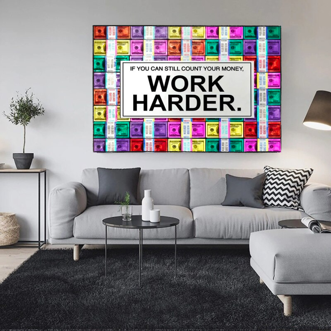 Work Harder Poster: Motivational Canvas Wall Art-ChandeliersDecor.com