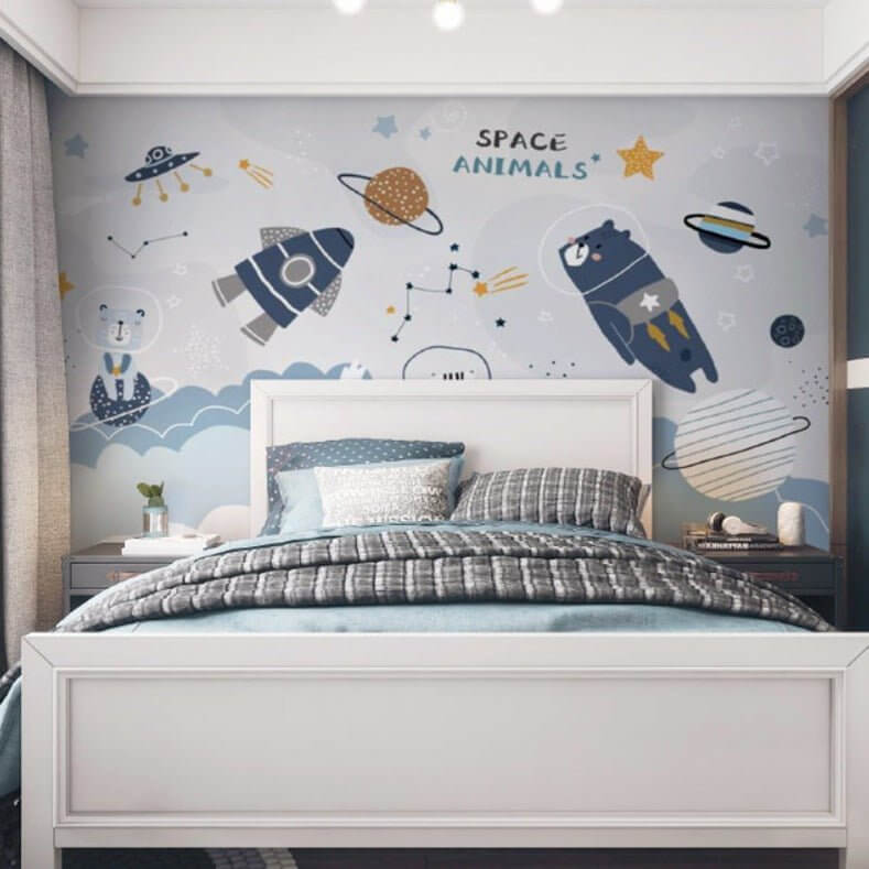 Cosmic Space Rocket Adventures Wallpaper-ChandeliersDecor.com