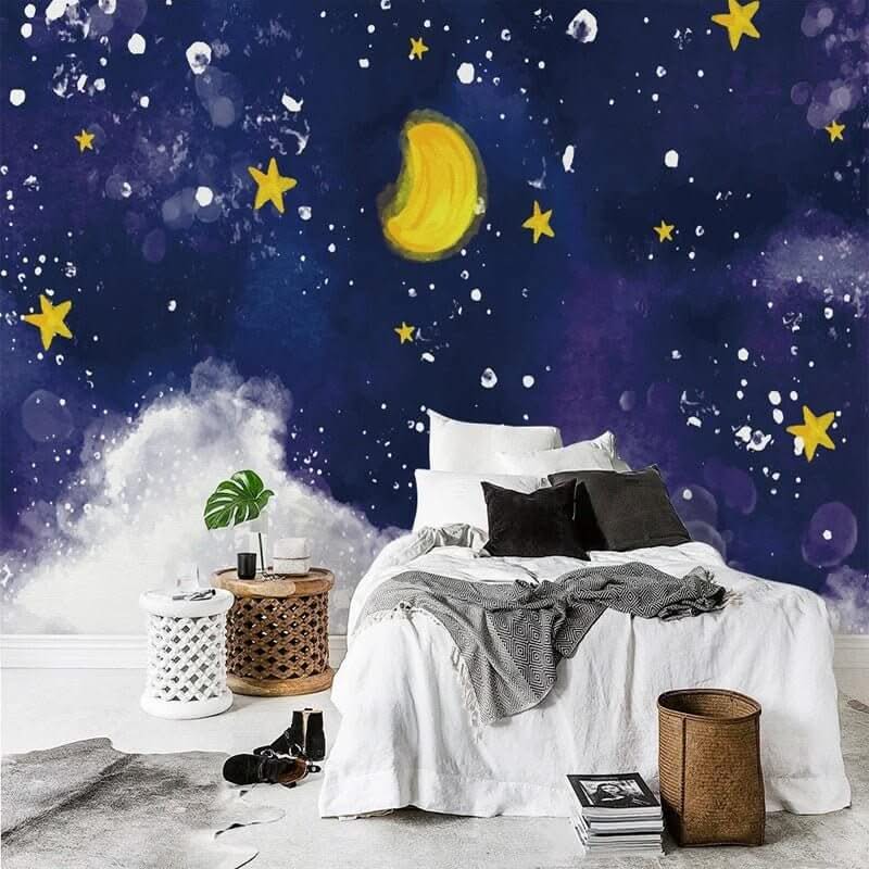 Dark Blue Midnight Sky Clouds Nursery Wallpaper-ChandeliersDecor.com