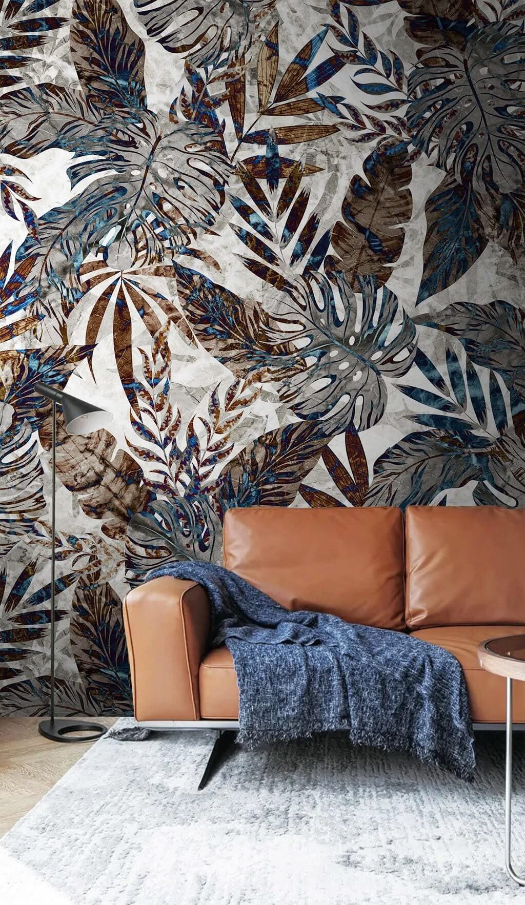 Dark Glittery Leaves Wallpaper Mural-ChandeliersDecor.com