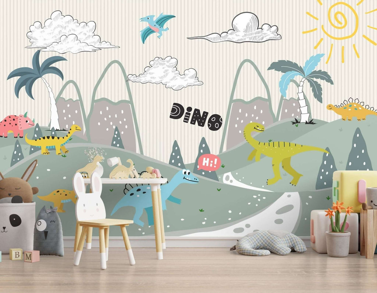 Dino Jungle - Kids Nursery Wallpaper Mural-ChandeliersDecor.com