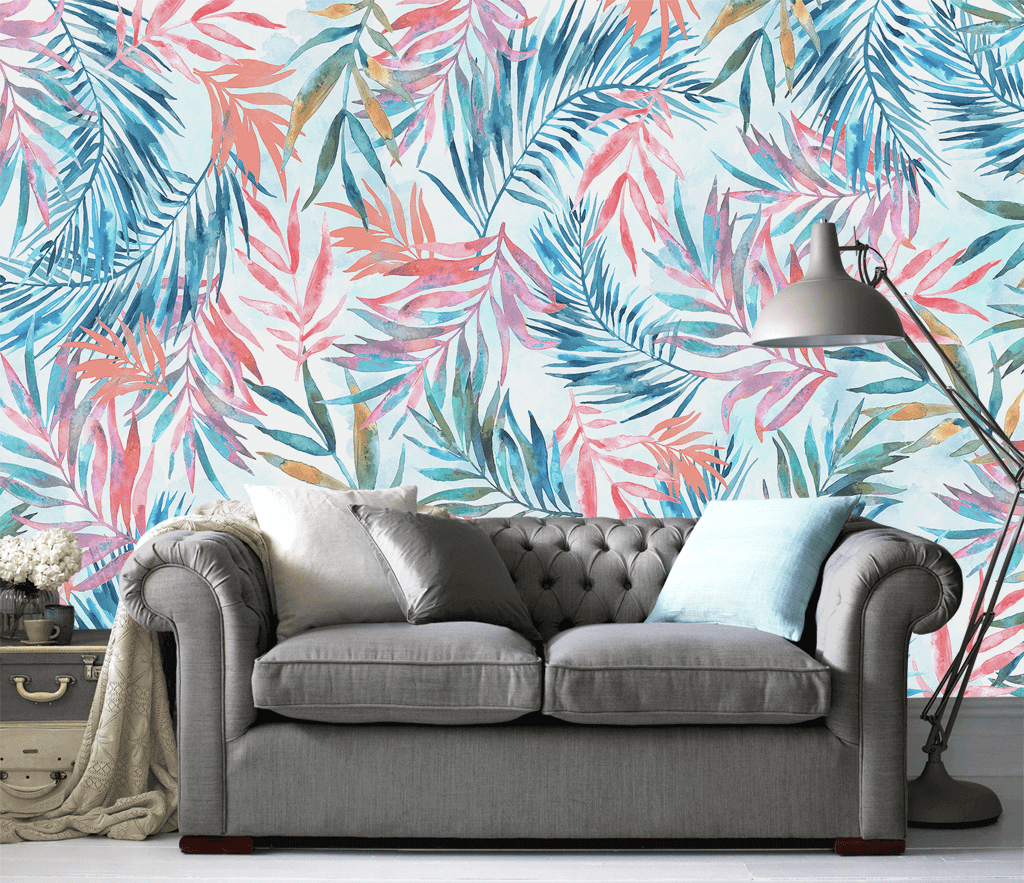 Exotic Watercolour Design Leaves Wallpaper Mural-ChandeliersDecor.com