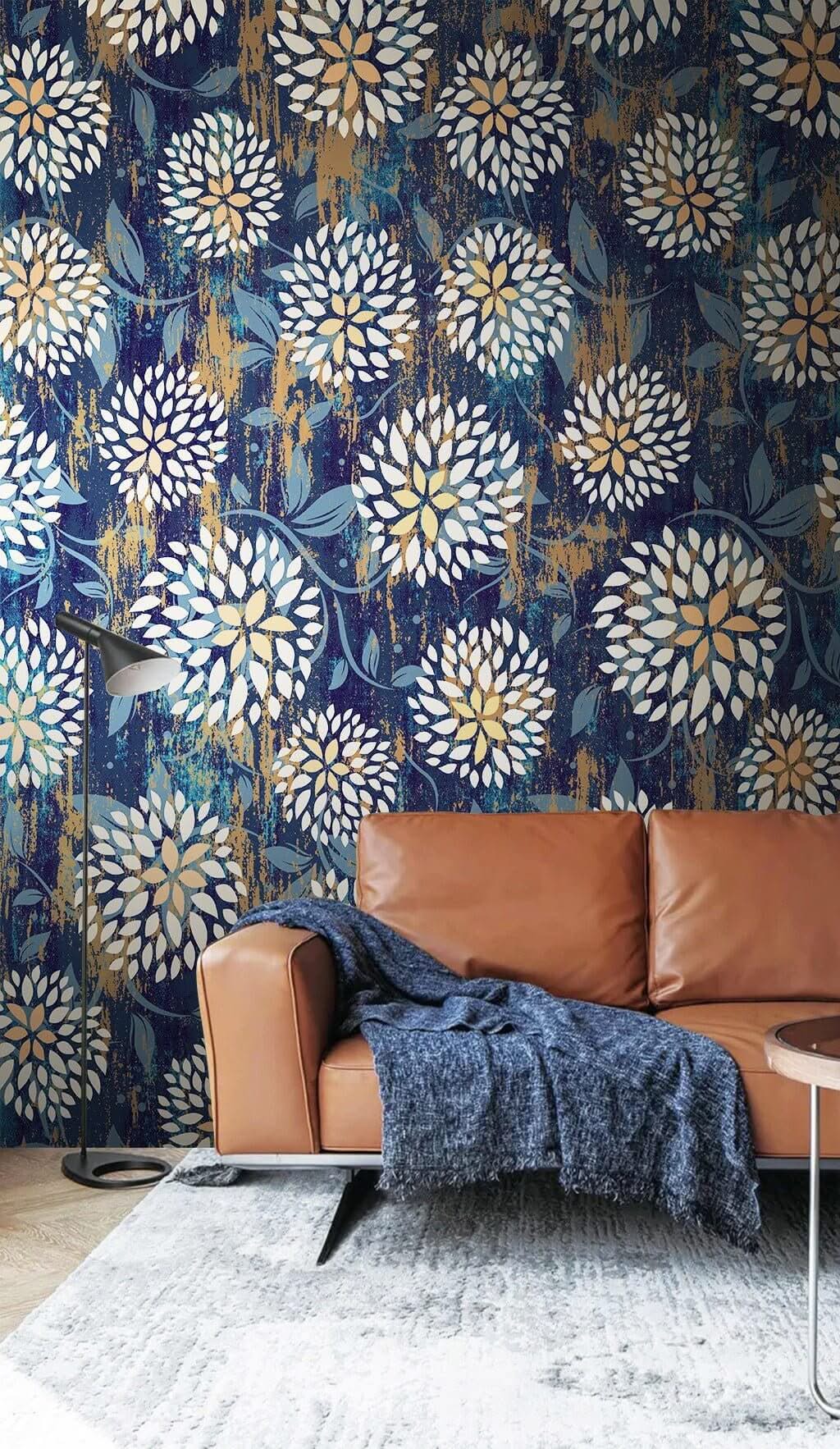 Floral Blues Wallpaper Mural-ChandeliersDecor.com