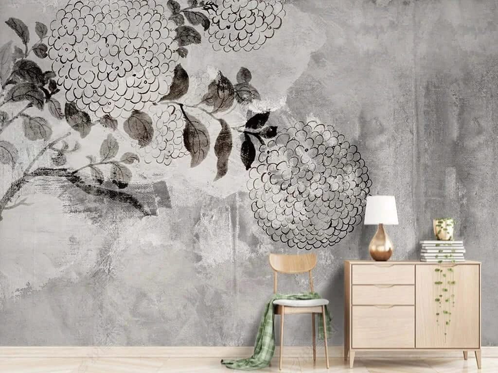 Flowers Rush Sketch Wallpaper Mural-ChandeliersDecor.com