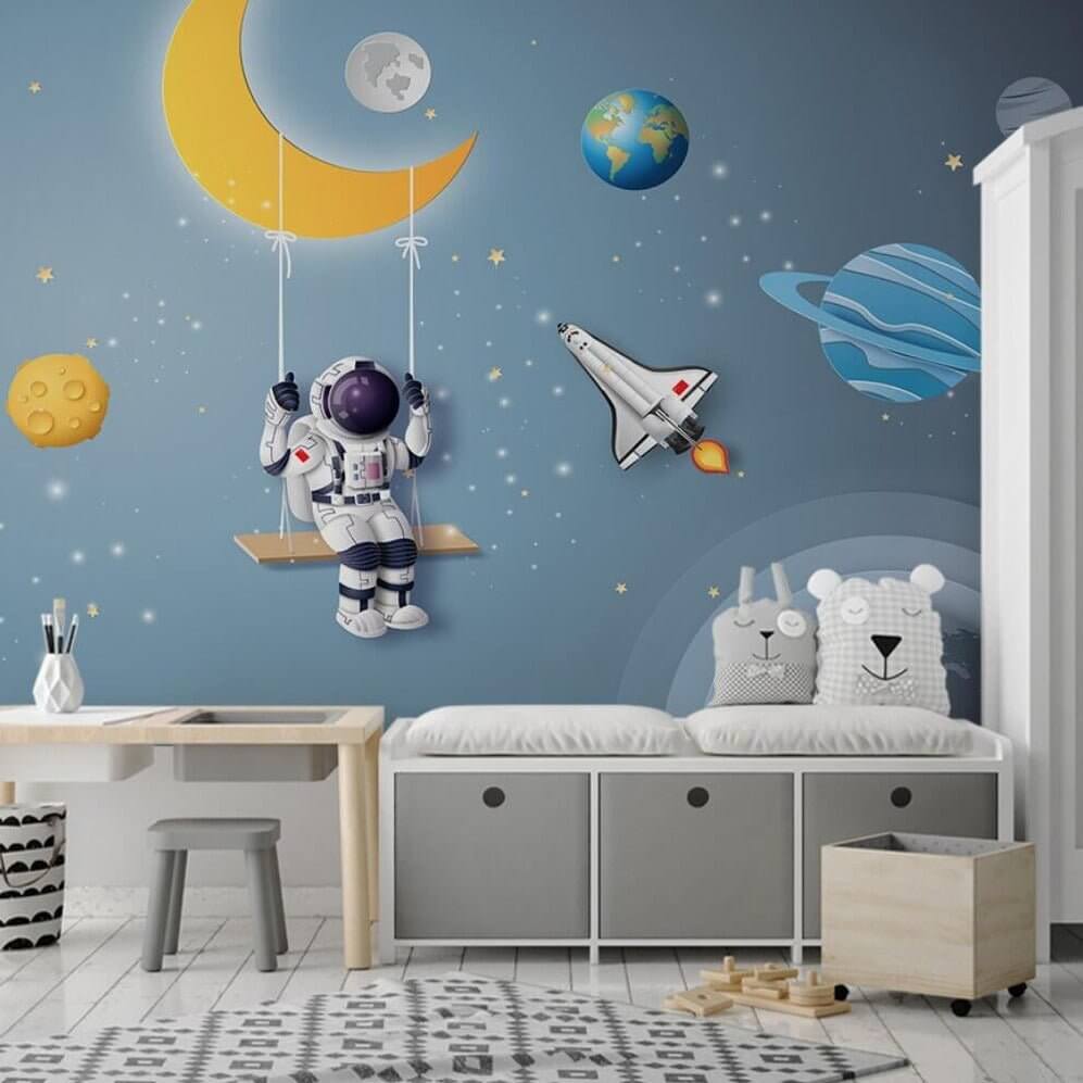 Galactic Adventures Space Rocket Wallpaper-ChandeliersDecor.com
