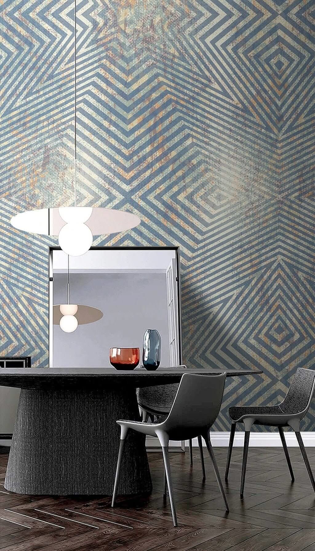 Geometric Blue Lines Wallpaper Mural-ChandeliersDecor.com