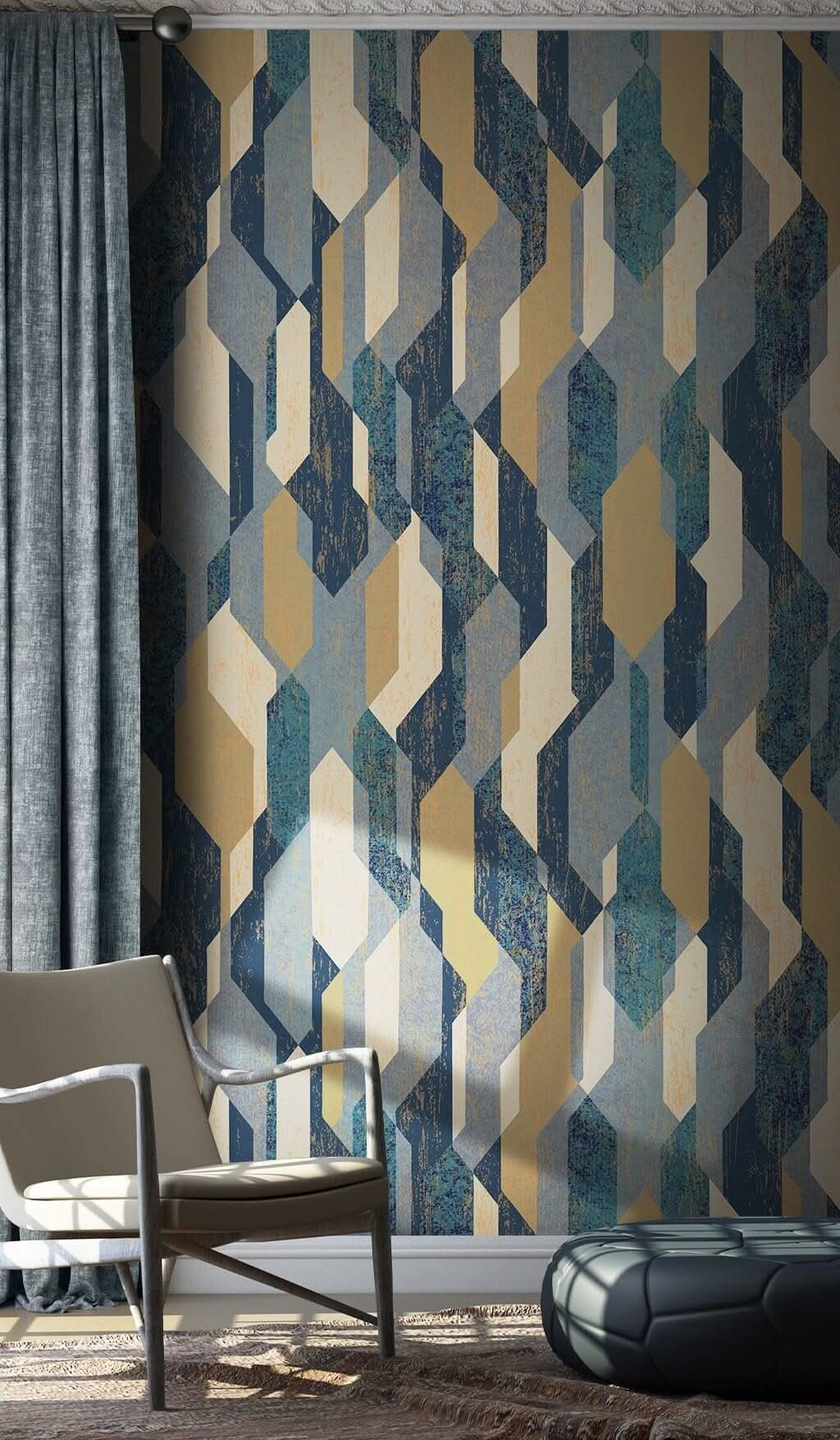 Geometric Blue Theme Wallpaper Mural-ChandeliersDecor.com