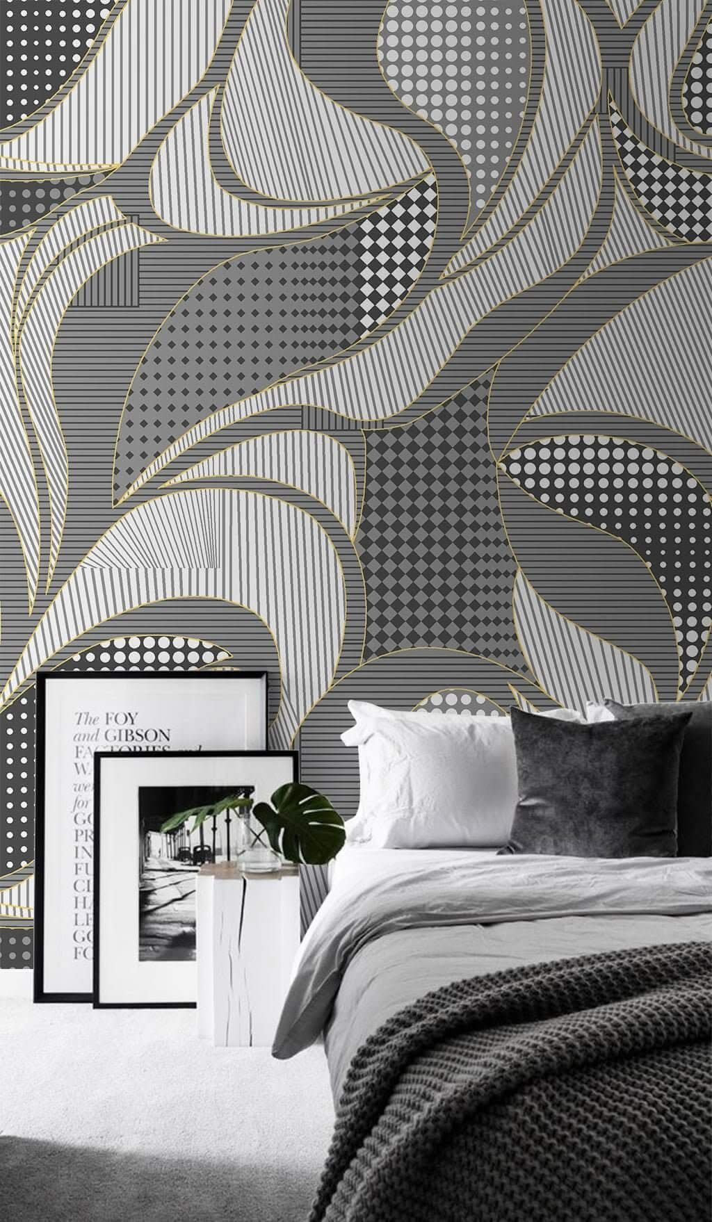 Geometric Gray Wavy Pattern Wallpaper Mural-ChandeliersDecor.com