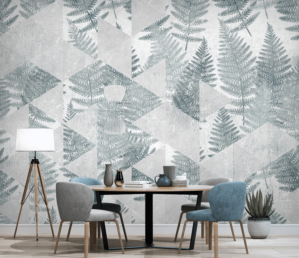 Geometric Green Leaf Pattern Wallpaper Murals-ChandeliersDecor.com