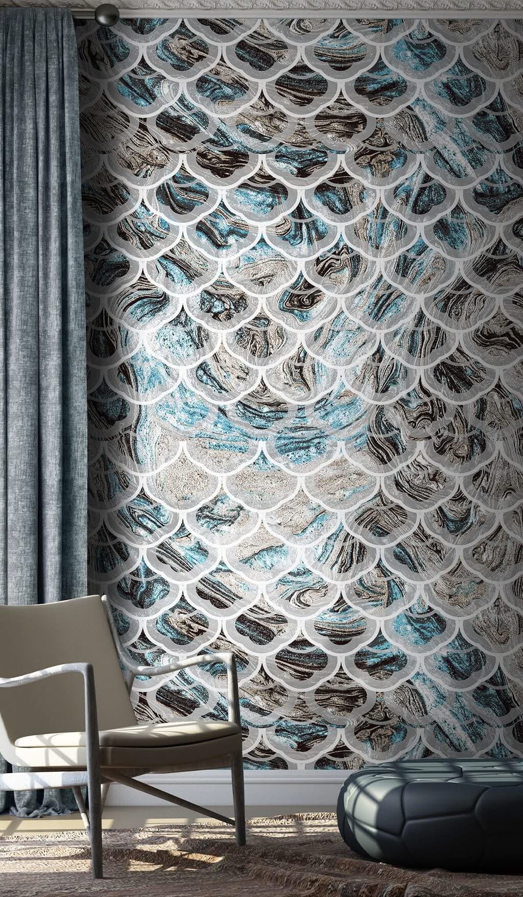 Geometric Ocean Blues Wallpaper Mural-ChandeliersDecor.com
