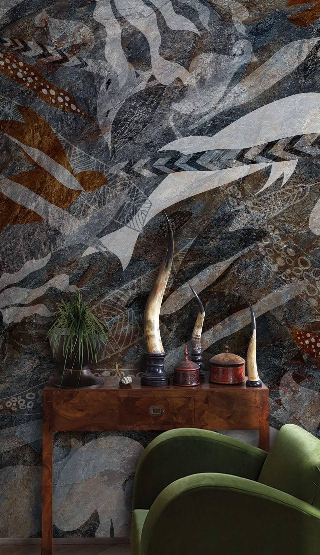 Geometric Wavy Blacks Wallpaper Mural-ChandeliersDecor.com