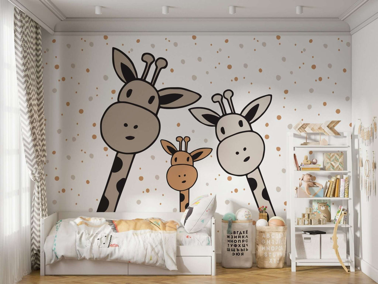 Giraffe Family: Baby Nursery Wallpaper Mural-ChandeliersDecor.com