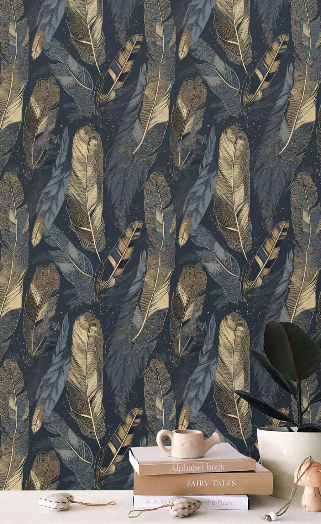 Gloden Gray Leaves Wallpaper Mural-ChandeliersDecor.com
