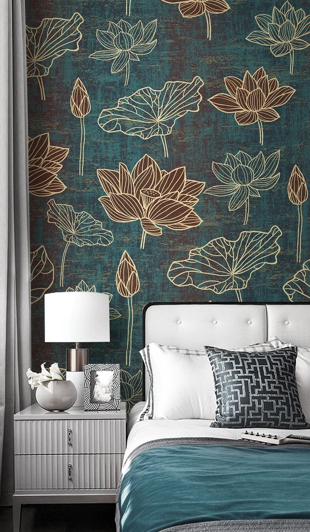 Gold Linear Floral Wallpaper Mural-ChandeliersDecor.com