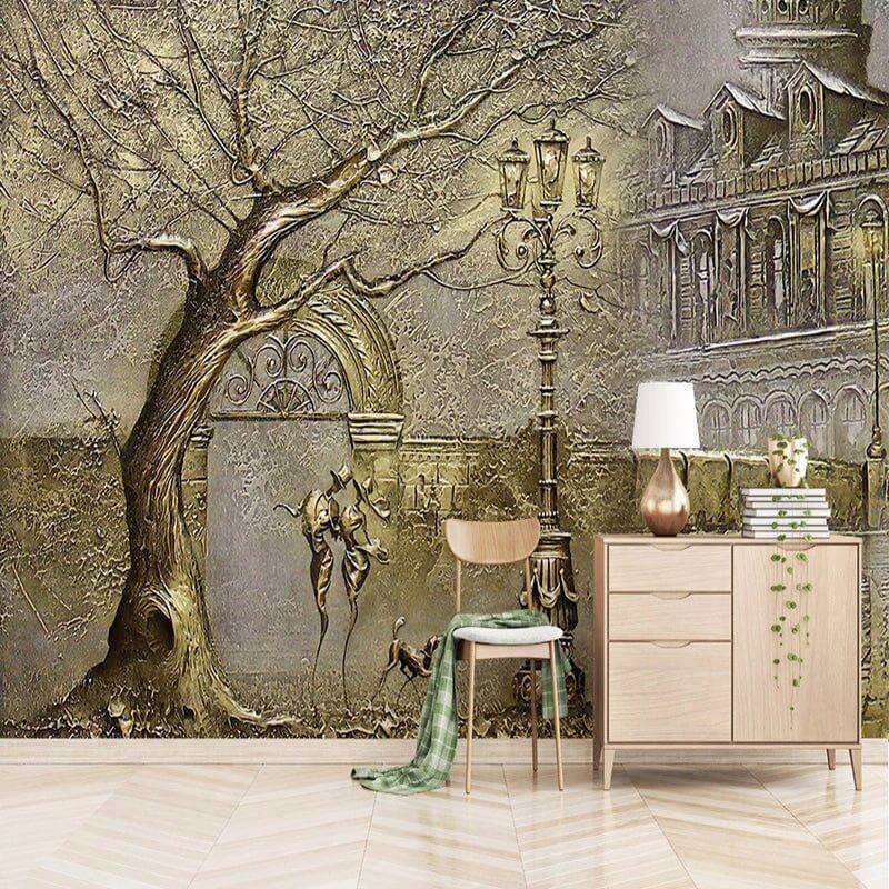 Golden Passage: Walk to Home in Winter Wallpaper-ChandeliersDecor.com