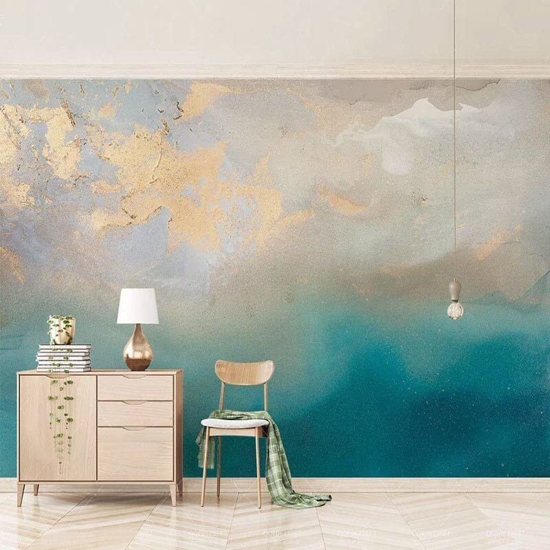 Golden Sea Breeze Abstract Wallpaper for Modern Home Decor-ChandeliersDecor.com