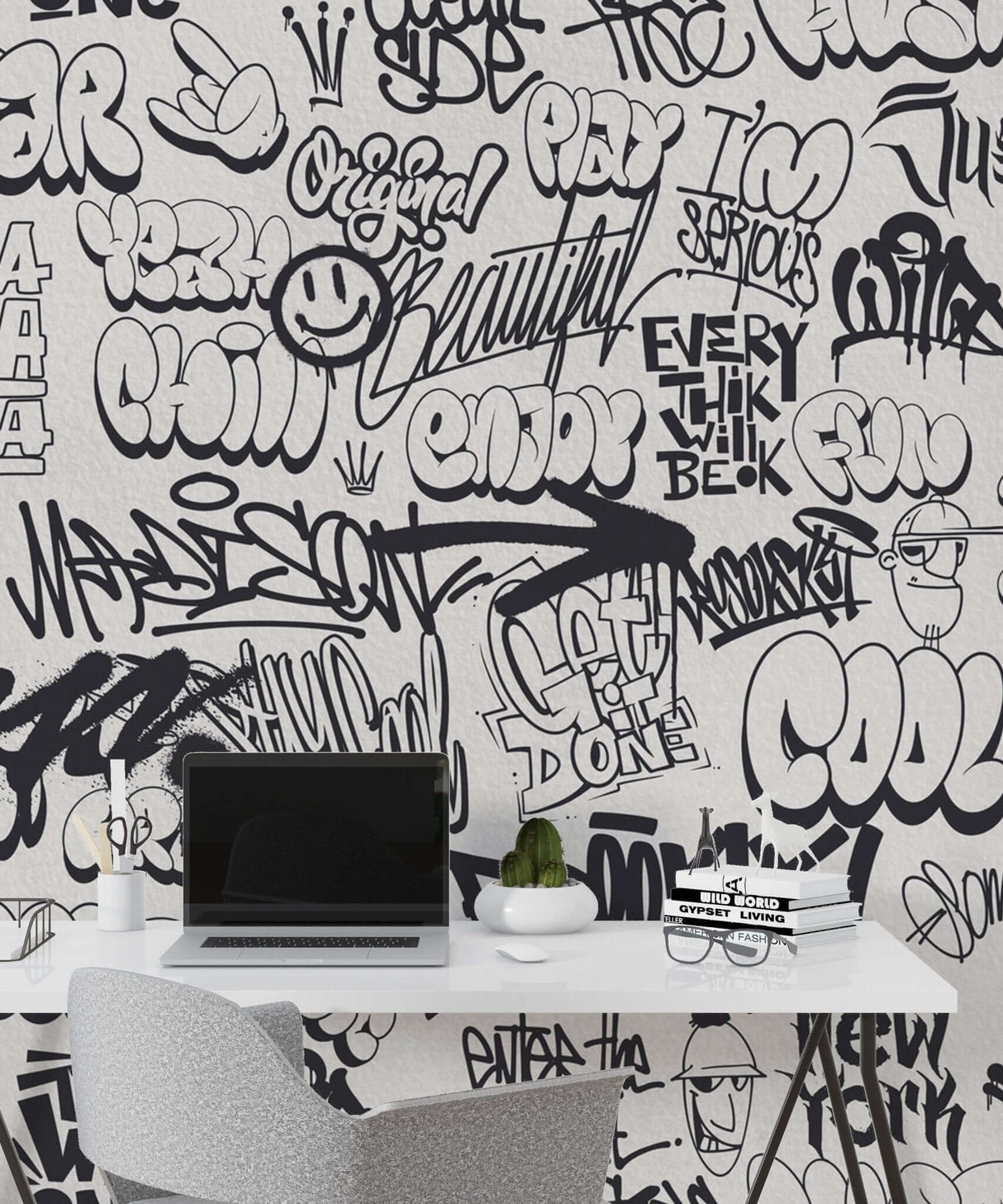 Graffiti Wallpaper Mural: Bold Urban Art-ChandeliersDecor.com