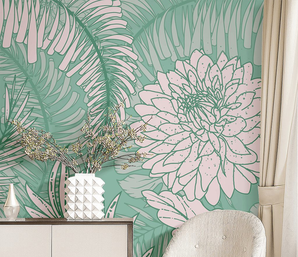 Green Blossom Flowers Wallpaper Murals - Stunning Wall Decor-ChandeliersDecor.com