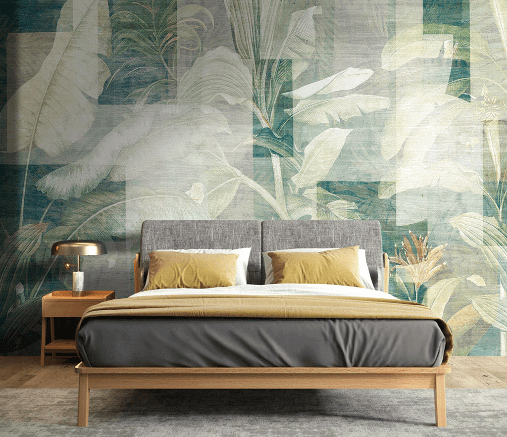 Green Geometric Leaves Wallpaper Murals-ChandeliersDecor.com