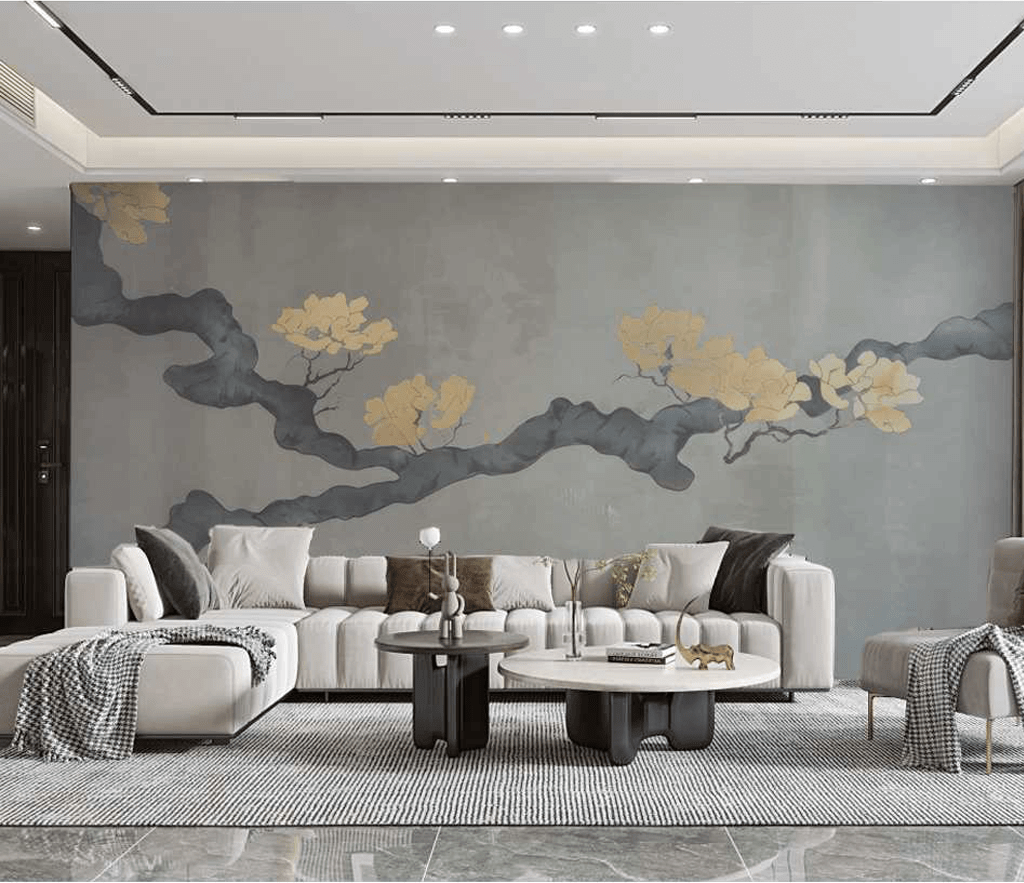 Grey Gold Tree Trunk Wallpaper Murals - Stunning Design-ChandeliersDecor.com