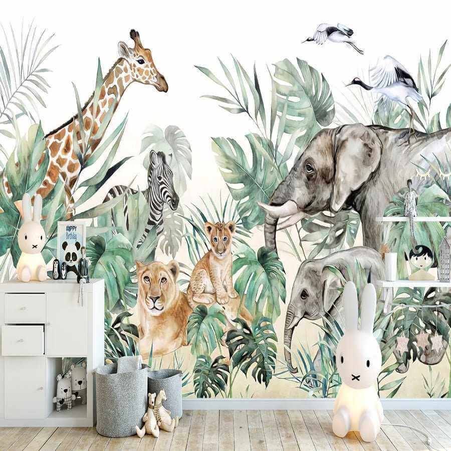 Jungle Friends Gathering Wallpaper Mural-ChandeliersDecor.com