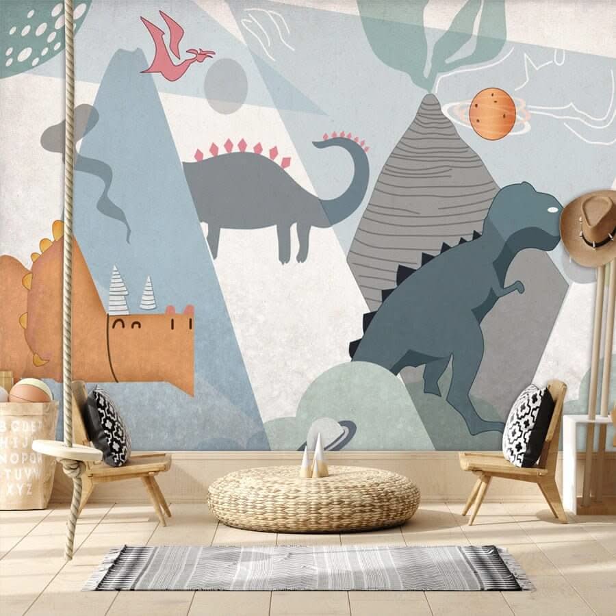 Kids Dino Wallpaper - Transform Their Room with Jurassic Fun-ChandeliersDecor.com