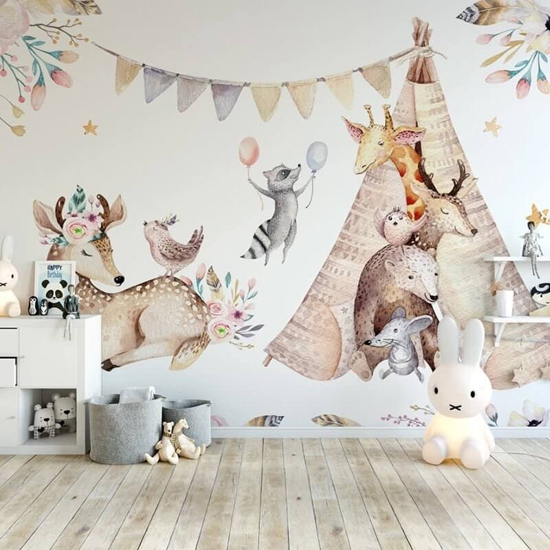 Kids Nursery Wallpaper: Woodland Camping Adventure-ChandeliersDecor.com