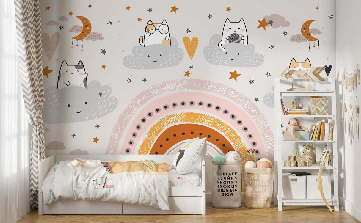 Kitty on Clouds - Girls Room Wallpaper Mural-ChandeliersDecor.com