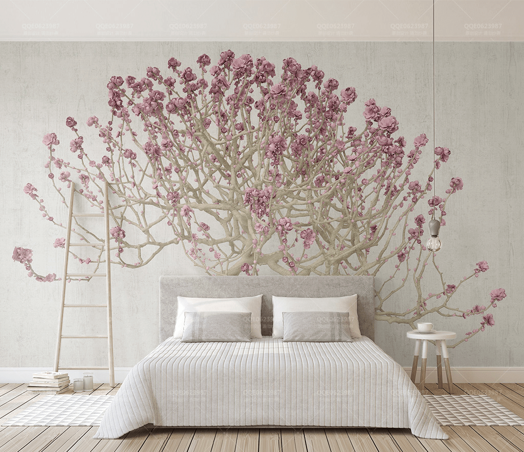 Large Pink 3D Tree Wallpaper Murals - Transform Your Walls-ChandeliersDecor.com