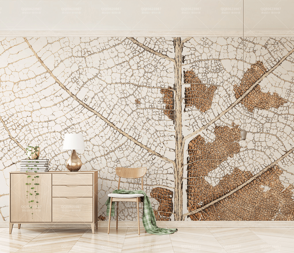 Leaf Lines Zoom Wallpaper Murals-ChandeliersDecor.com