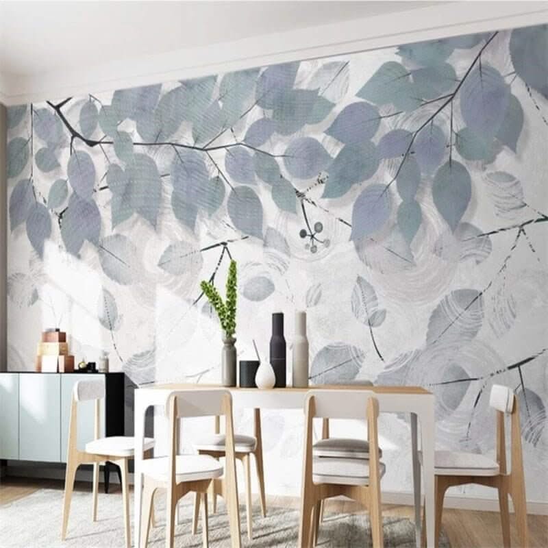 Leafy Elegance Minimalist Dining Room Wall Mural-ChandeliersDecor.com