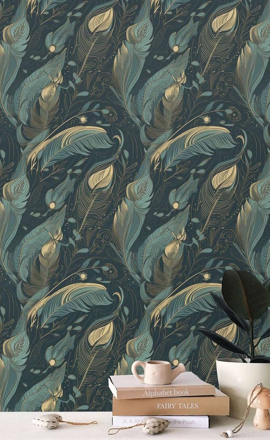 Leaves in Green Wallpaper Mural-ChandeliersDecor.com