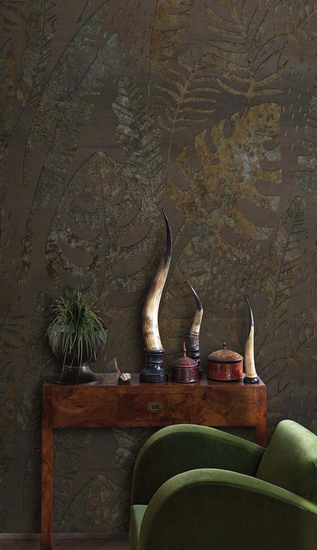 Leaves in the Dark Wallpaper Mural-ChandeliersDecor.com