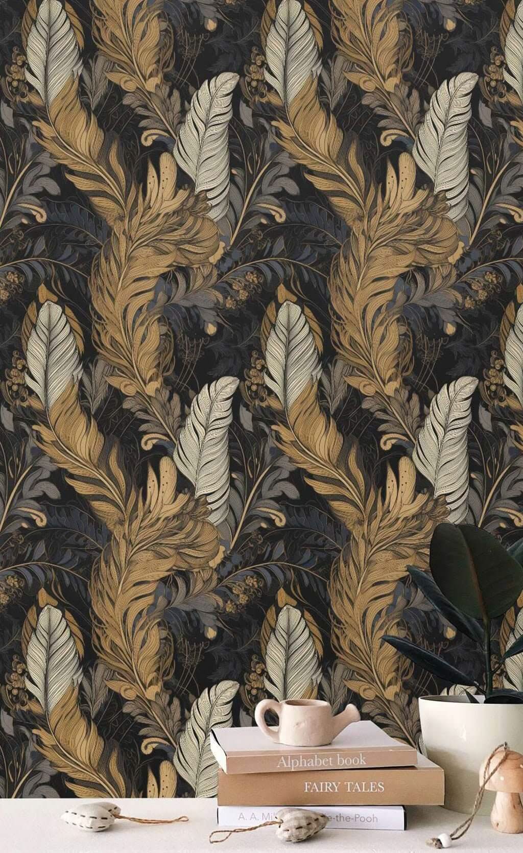 Leaves Patterm Gold Wallpaper Mural-ChandeliersDecor.com