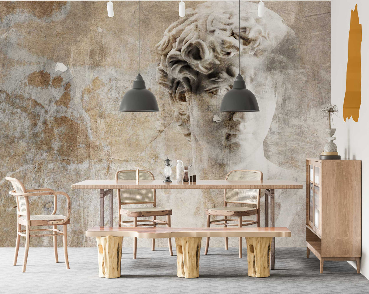 Living Room Wallpaper Mural: Ancient Statue Theme-ChandeliersDecor.com