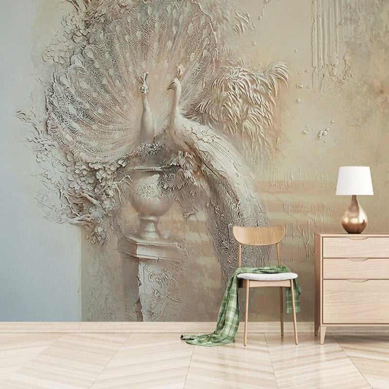 Majestic Peacock 3D Relief Wallpaper-ChandeliersDecor.com