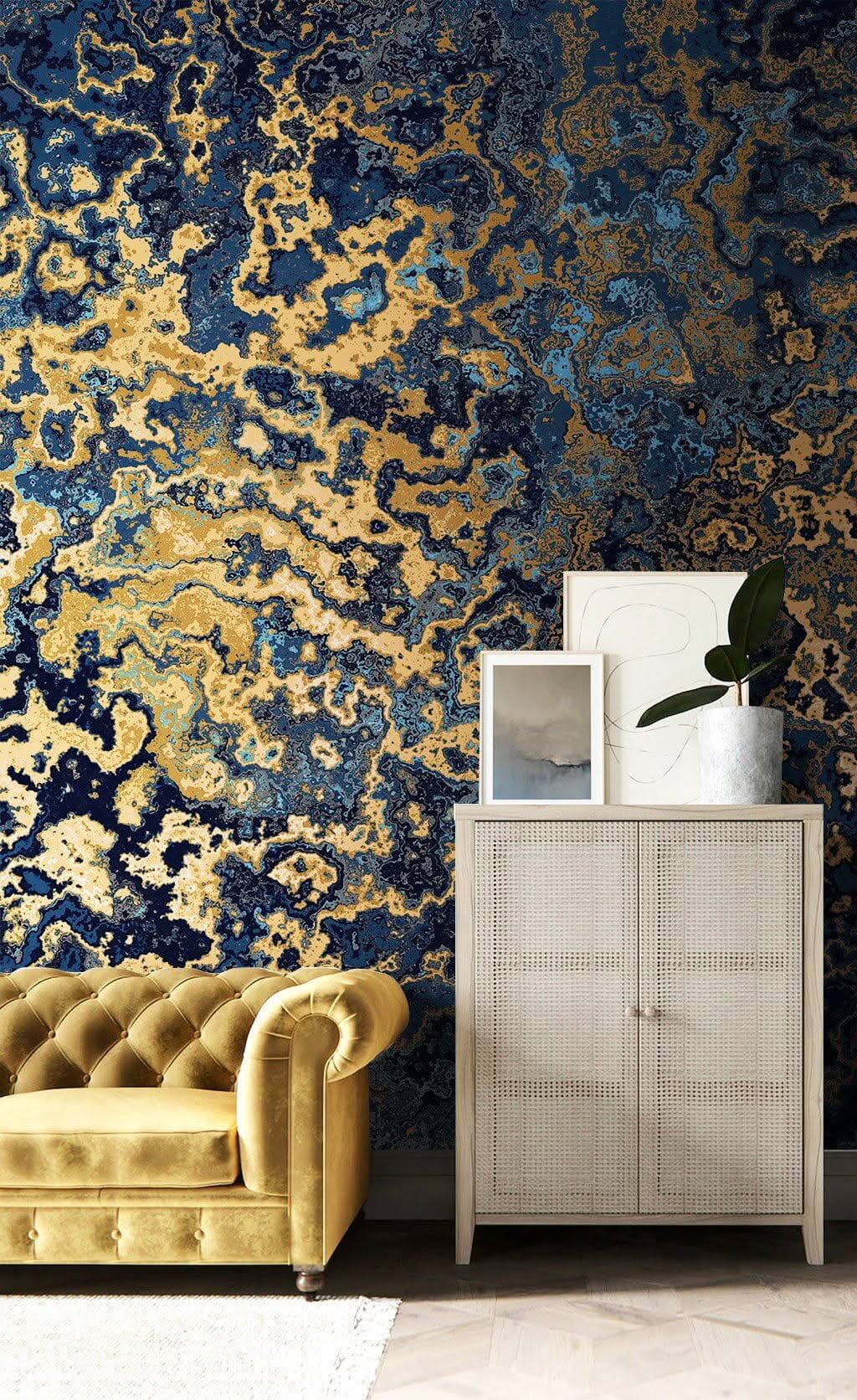 Mosaic Gold Texture Wallpaper Mural-ChandeliersDecor.com