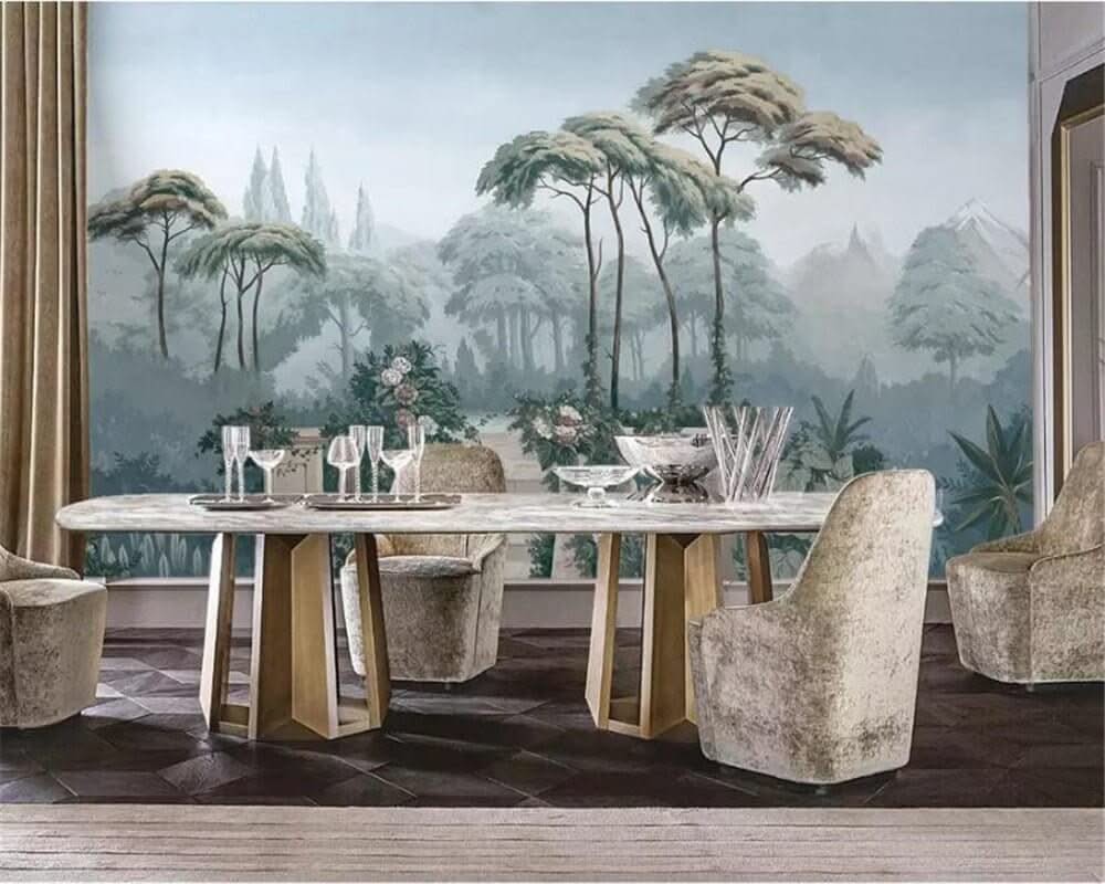 Nature-Inspired Garden Stairway Wallpaper-ChandeliersDecor.com