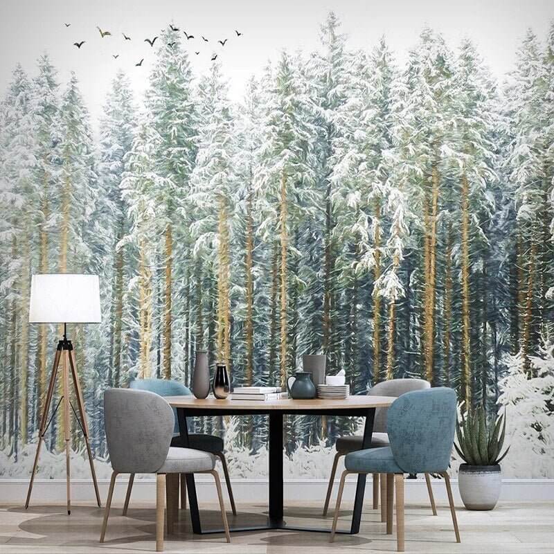 Nordic Forest Bird Scenery Wallpaper for Home Wall Decor-ChandeliersDecor.com
