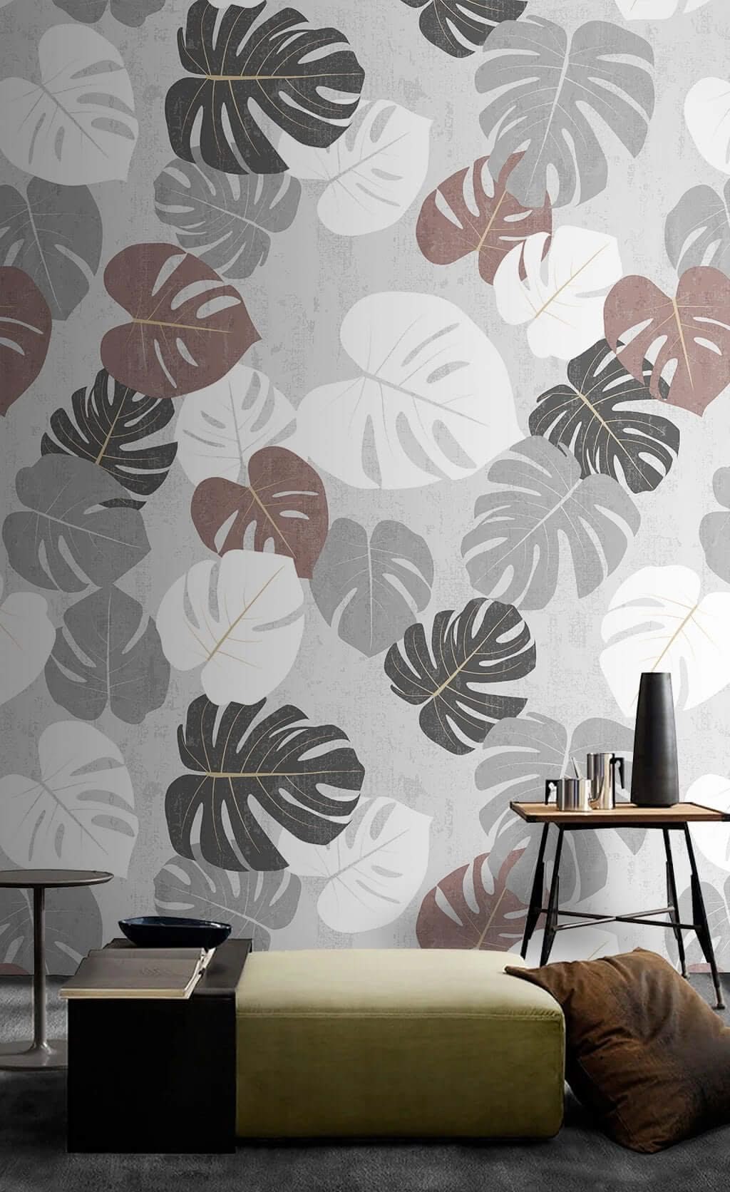 Palm Pastel Leaves Wallpaper Mural-ChandeliersDecor.com