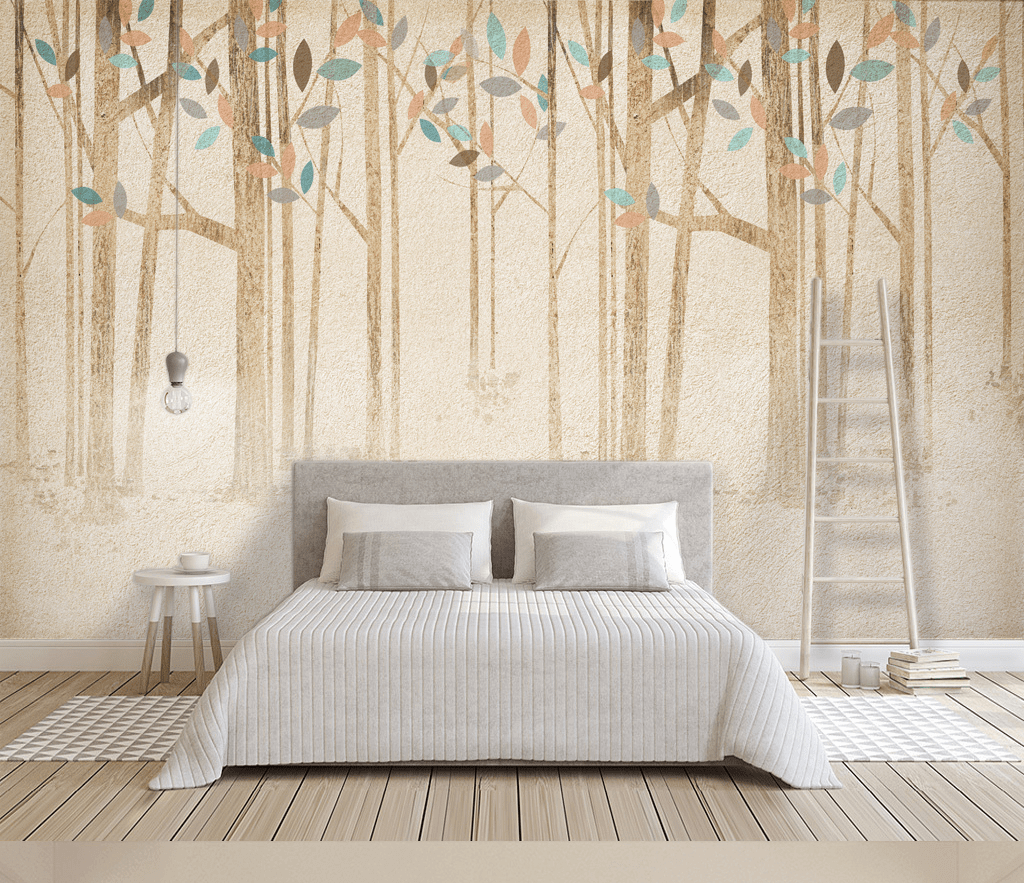 Pastel Leaves - Forest Woods Wallpaper Murals-ChandeliersDecor.com