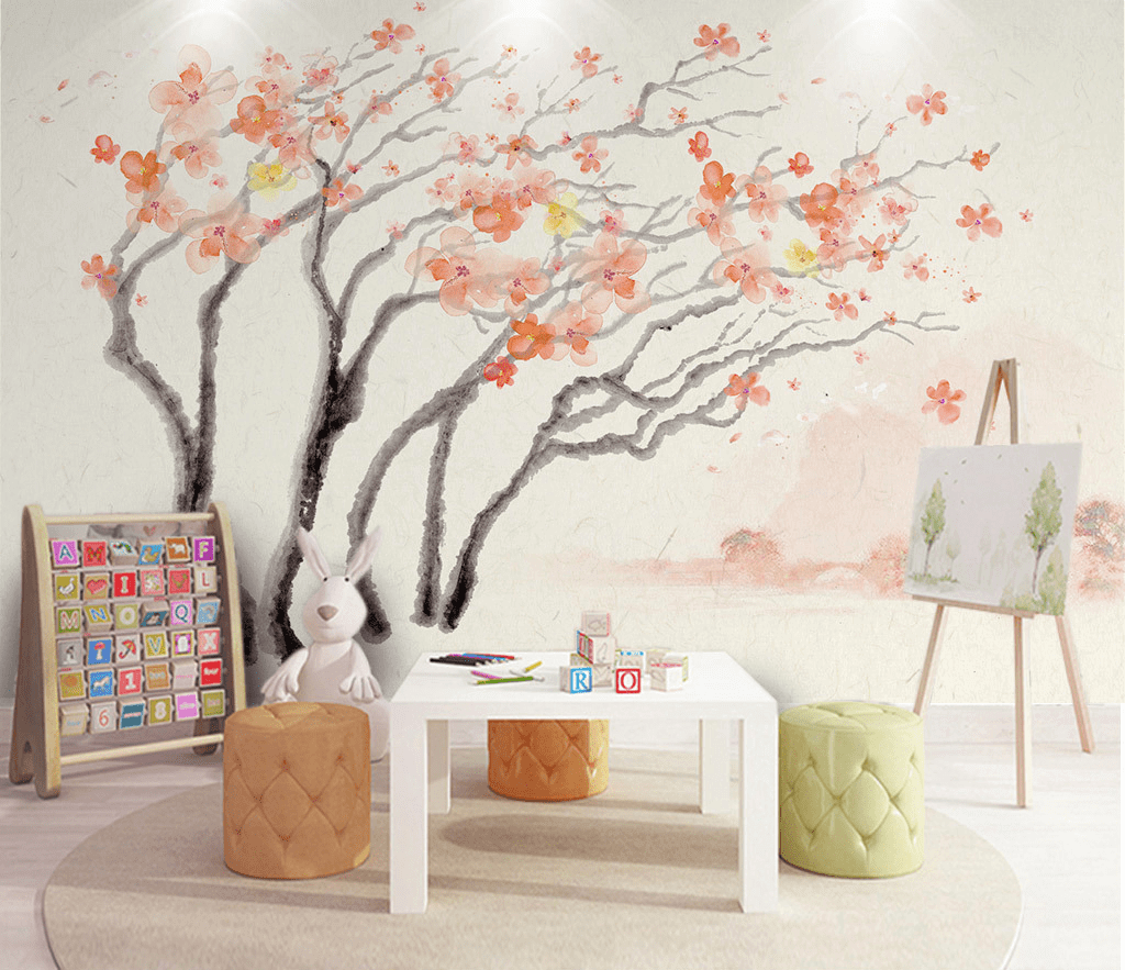 Pastel Tree Watercolour Wallpaper Murals-ChandeliersDecor.com