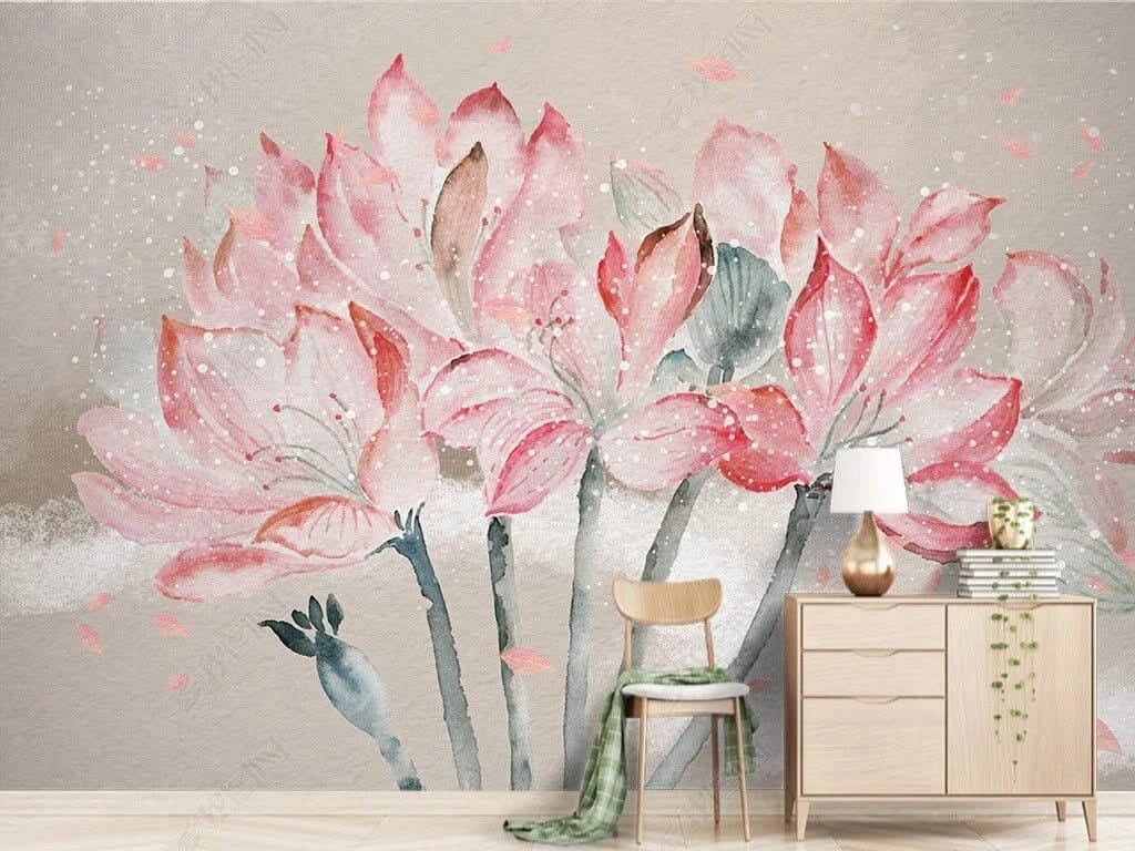 Pink Blossom Flowers Wallpaper Mural-ChandeliersDecor.com