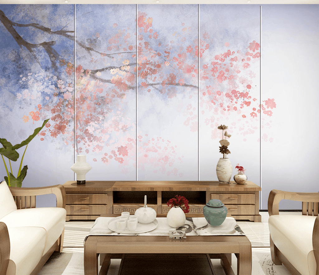 Pink Flower Branches Tree Wallpaper Murals-ChandeliersDecor.com