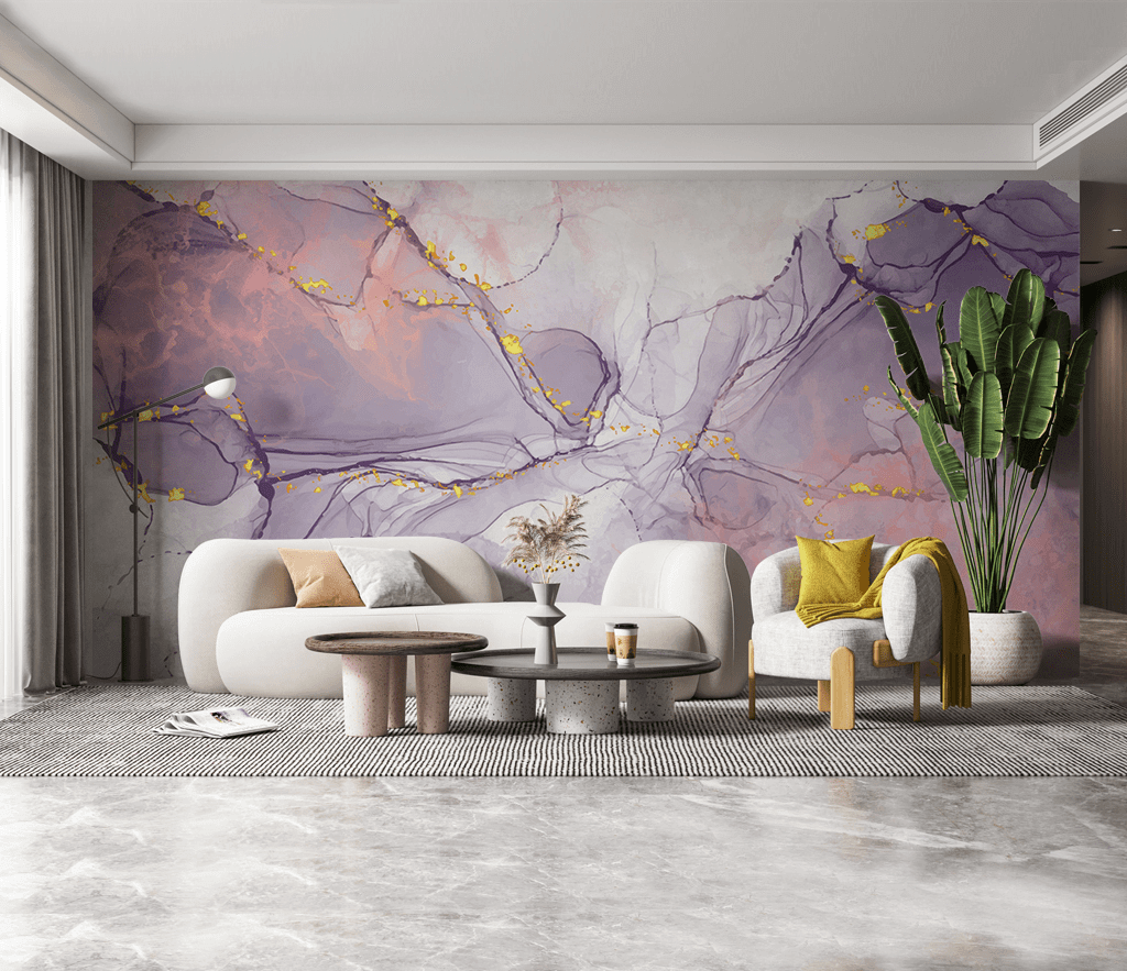 Pink Purple Stone Design - Marble Wallpaper Murals-ChandeliersDecor.com