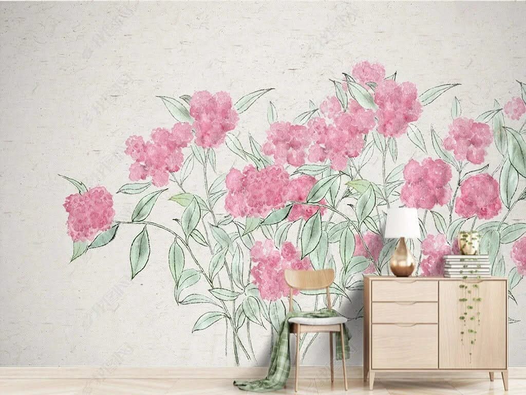 Pink Sketch Glory Flowers Wallpaper Mural-ChandeliersDecor.com