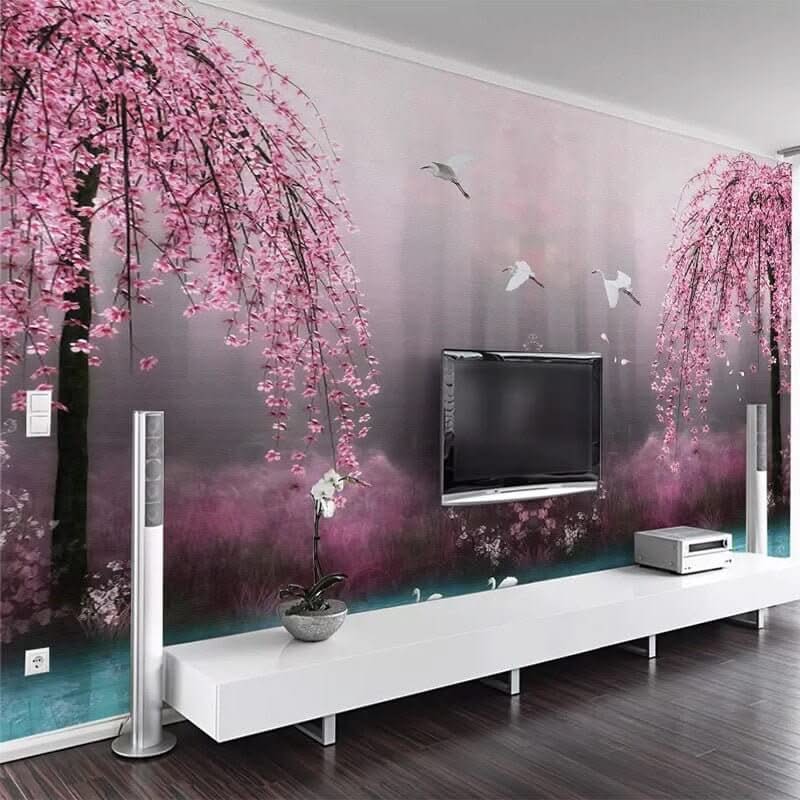 Pink Trees Wallpaper - Perfect Wallpaper for Your Space-ChandeliersDecor.com