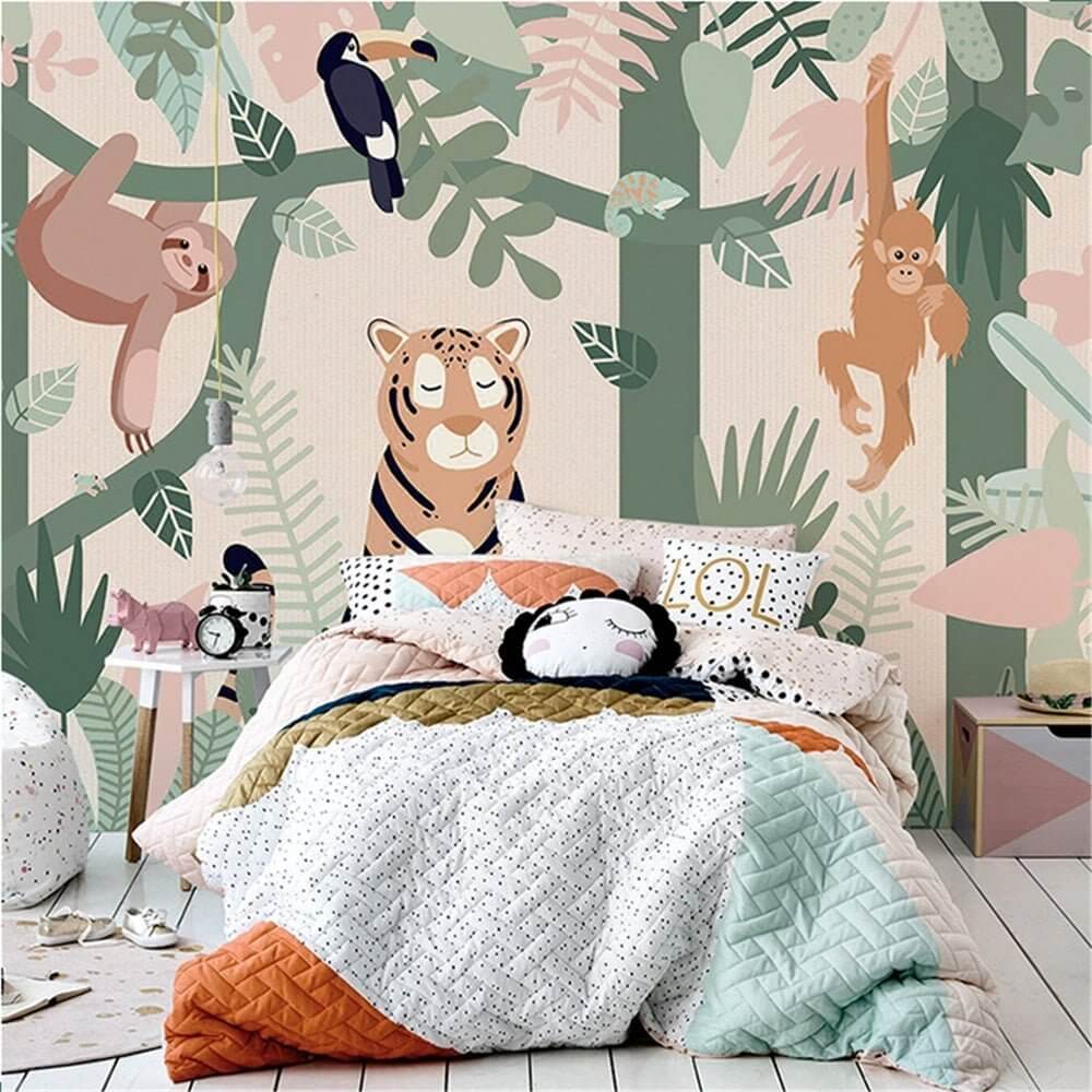 Playful Jungle Friends Wallpaper-ChandeliersDecor.com